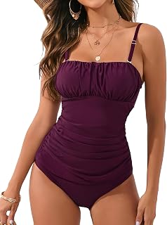 Tankini Swimsuits for Women Tummy Control Ruched Bandeau Two Piece Bathing Suits