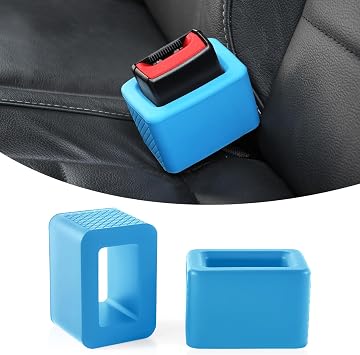 Amiss 2PCS Seat Belt Buckle Holder, Universal Silicone Rear Seat Belt Booster & Fixer for Easy Access, Keeping Receptacle Upright, Car Interior Accessories-Fits Most Cars Blue