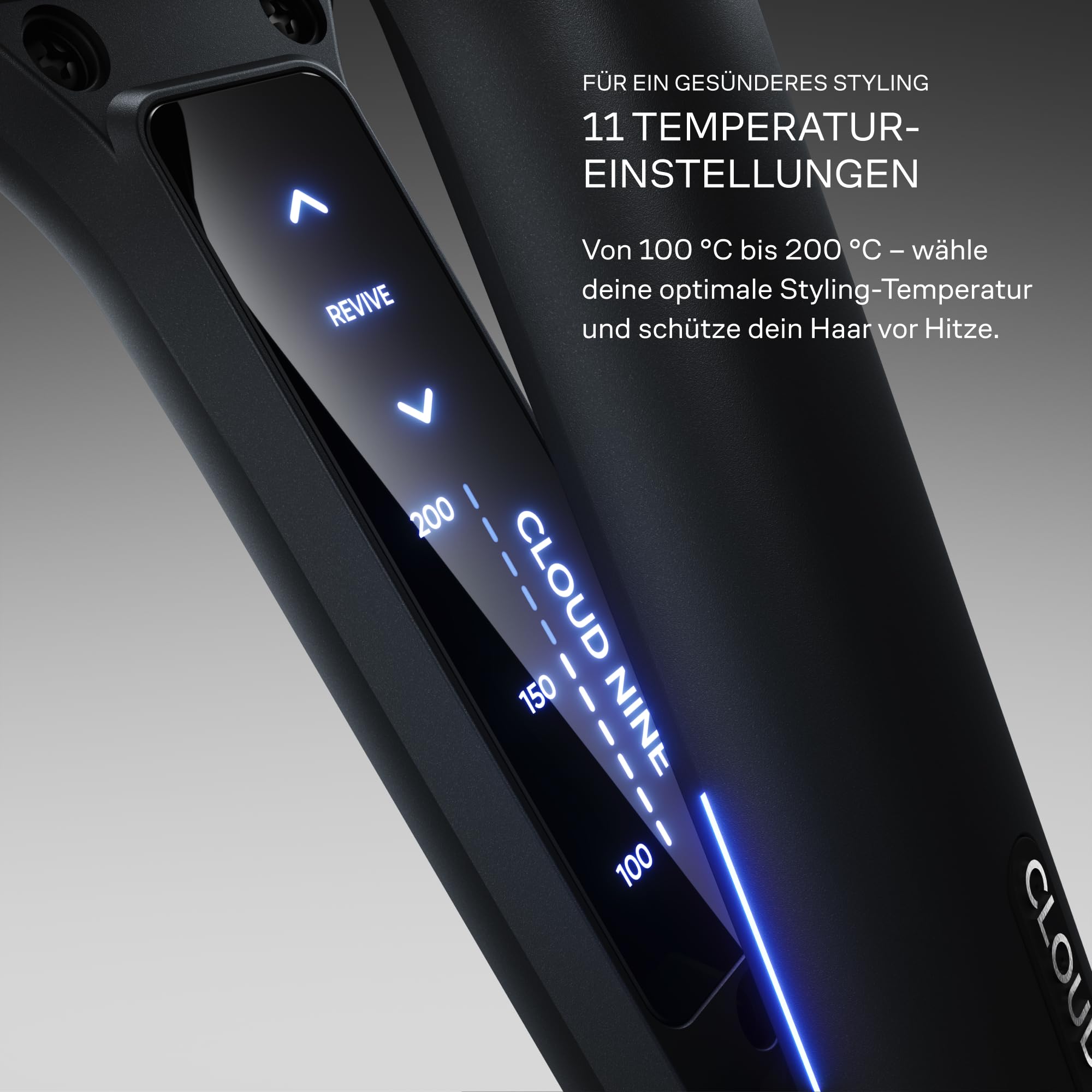 Cloud Nine Wide Iron Glätteisen, breite Platten für dickes Haar, Schwarz | Breiter Haarglätter, 11 Stufen, 100-200°C, Revive-Modus, Keramikplatten, weniger Frizz, langes Haar, Etui und Schutzkappe