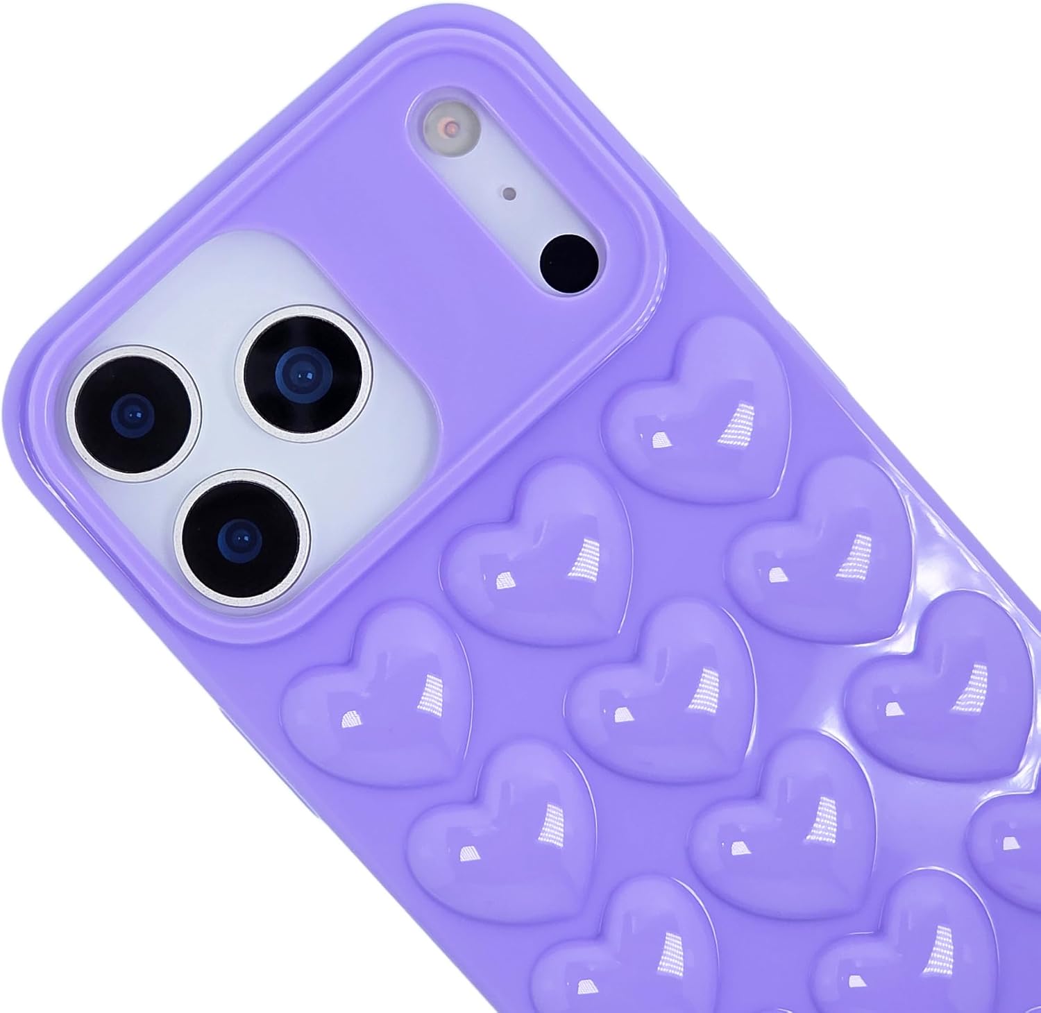 for iPhone 17 Pro Max Case for Women, 3D Pop Bubble Heart Gel Cover, Cute Girly for iPhone17 Pro Max 6.9 inch - Lavender image 4