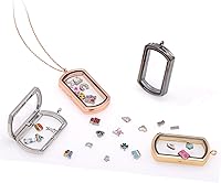 Vista 2 de Paialco Collar colgante de medallón flotante con ventana de vidrio rectangular magnético