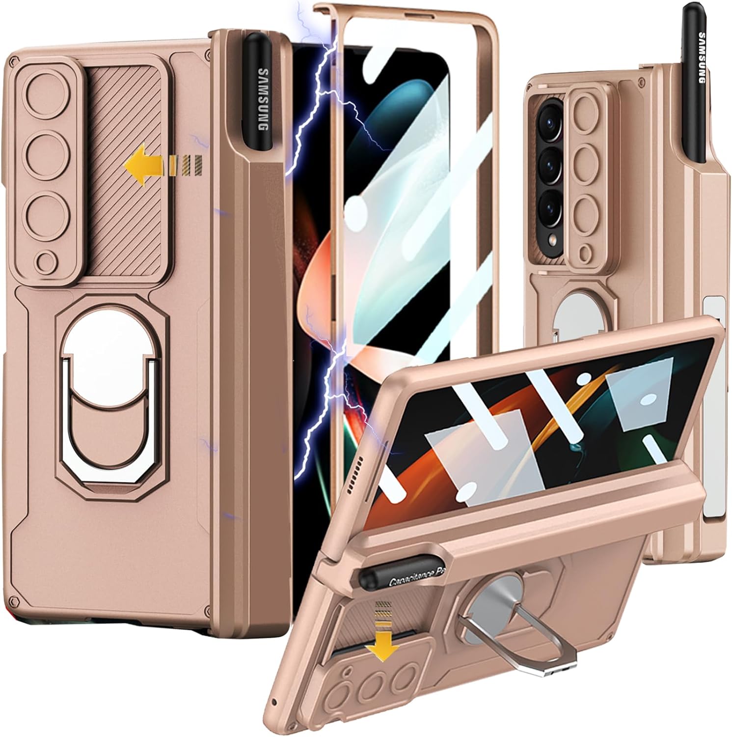 NINKI Compatible Samsung Galaxy Z Fold 2 Case with Slide Camera Cover & S Pen Holder