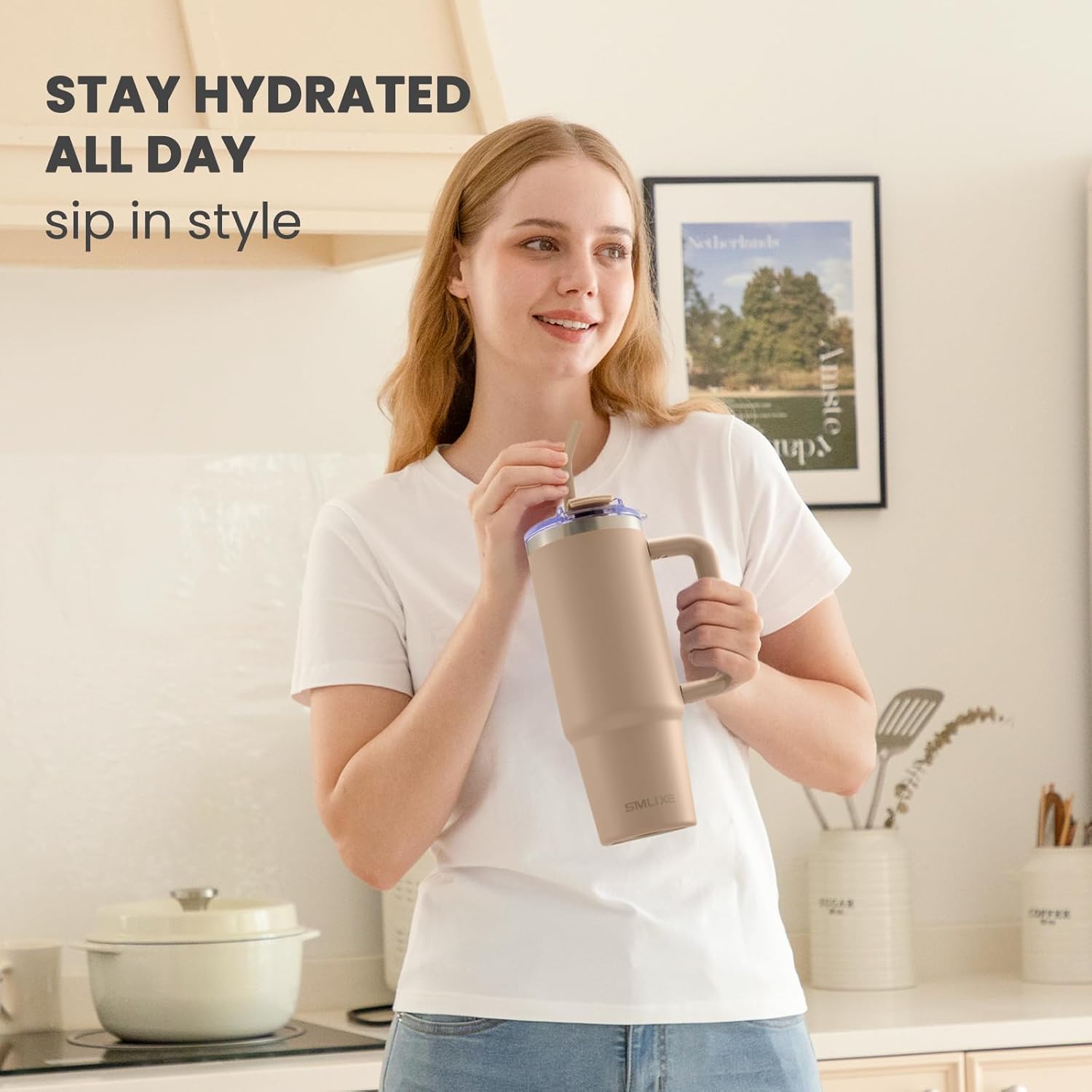 30 oz Tumbler with Handle, Tumbler with Lid and Straw, Double Wall Vacuum Insulated Travel Mug Stainless Steel Tumbler for Hot and Cold, Cupholder Friendly (Mocha) - Image 8