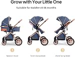 Cochildor DuraFlex 2-in-1 Baby Stroller, Foldable Travel Stroller for Newborn to Toddler, Convertible Stroller with All-Terrain Wheels and UPF 50+ Canopy, Blue