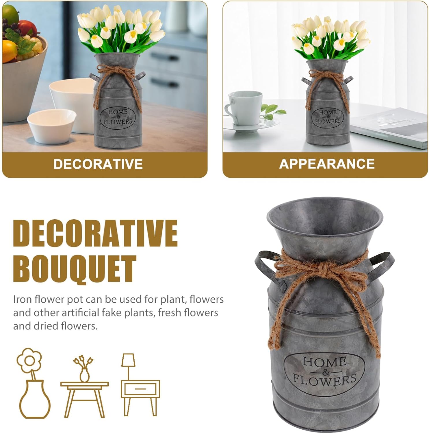 Garneck Rustic Flower Jug Vintage Iron Vase for Dried Flower Arrangements Decorative Plant Bucket for Home Office and Event Centerpieces