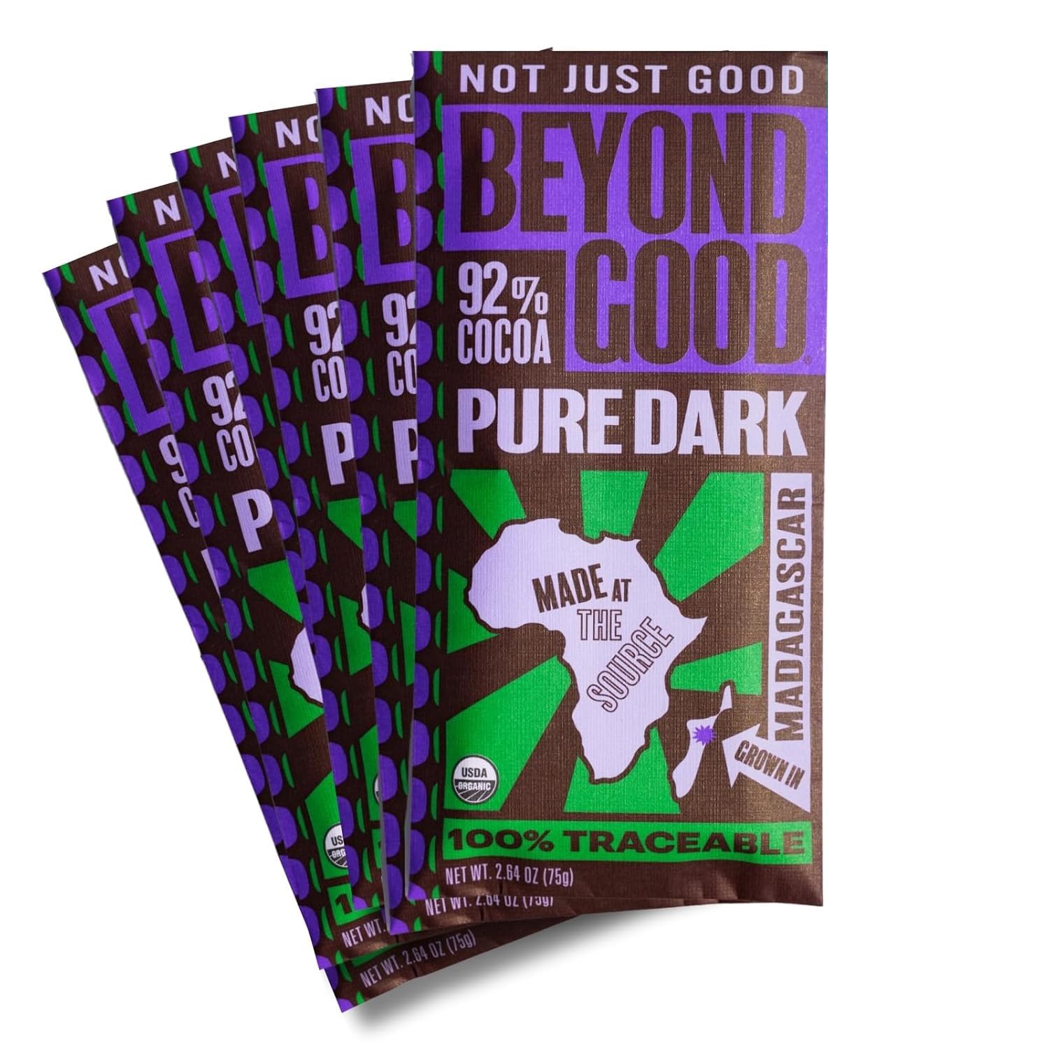 Beyond Good 92% Cocoa Pure Dark Chocolate | 6 Pack - Chocolate Bars | Organic, Direct Trade, Vegan, Kosher, Non-GMO | Single Origin Heirloom Madagascar Dark Chocolate
