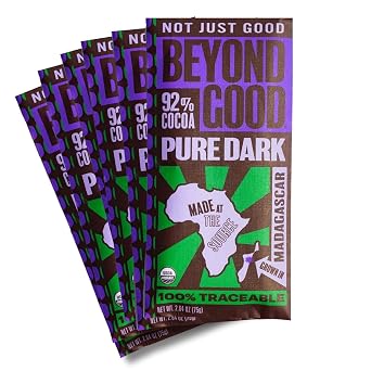 Beyond Good 92% Cocoa Pure Dark Chocolate | 6 Pack - Chocolate Bars | Organic, Direct Trade, Vegan, Kosher, Non-GMO | Single Origin Heirloom Madagascar Dark Chocolate
