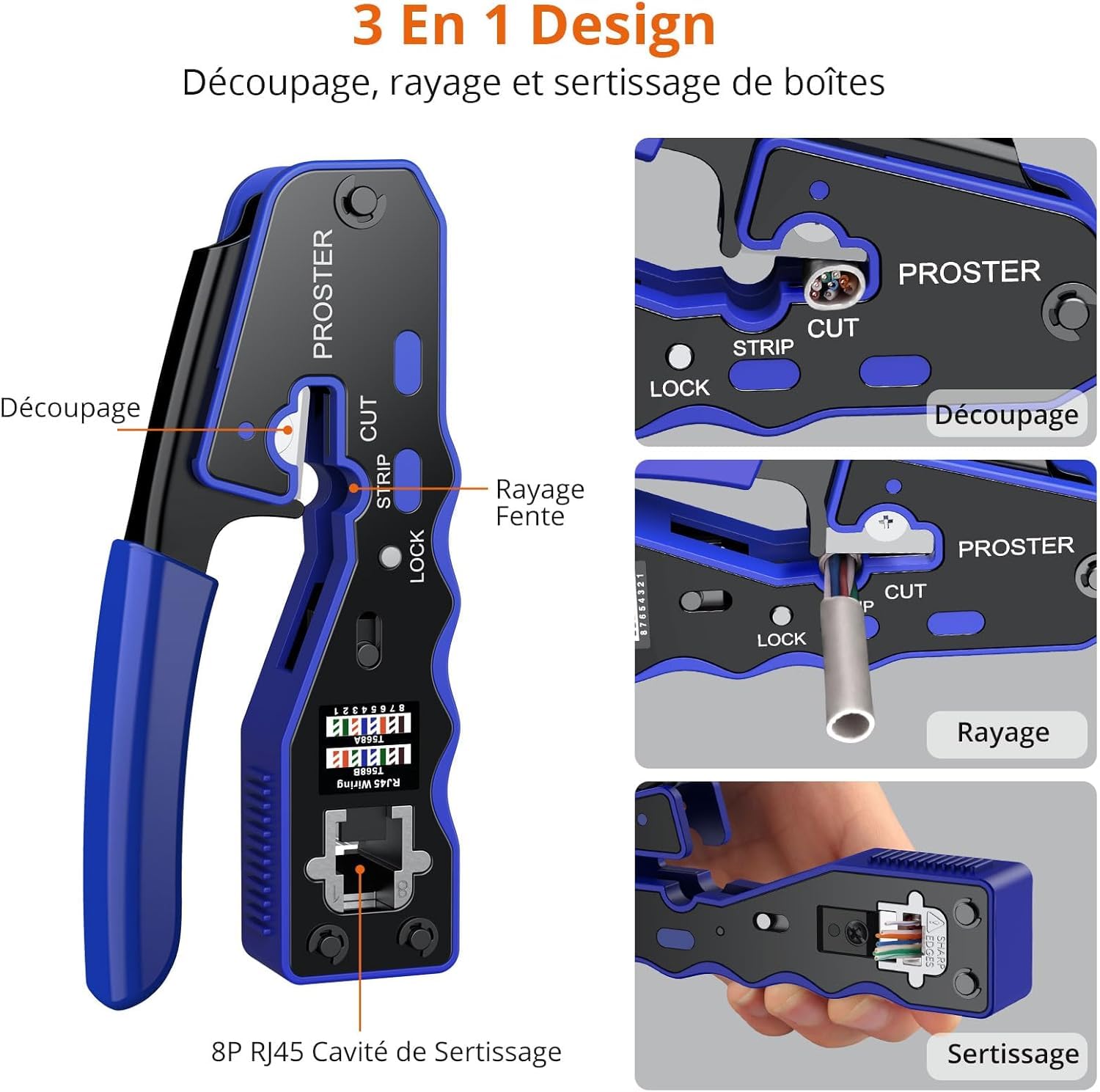 Pince à Sertir RJ45 Outil Sertissage pour Connecteur RJ45 Réseau Cat7