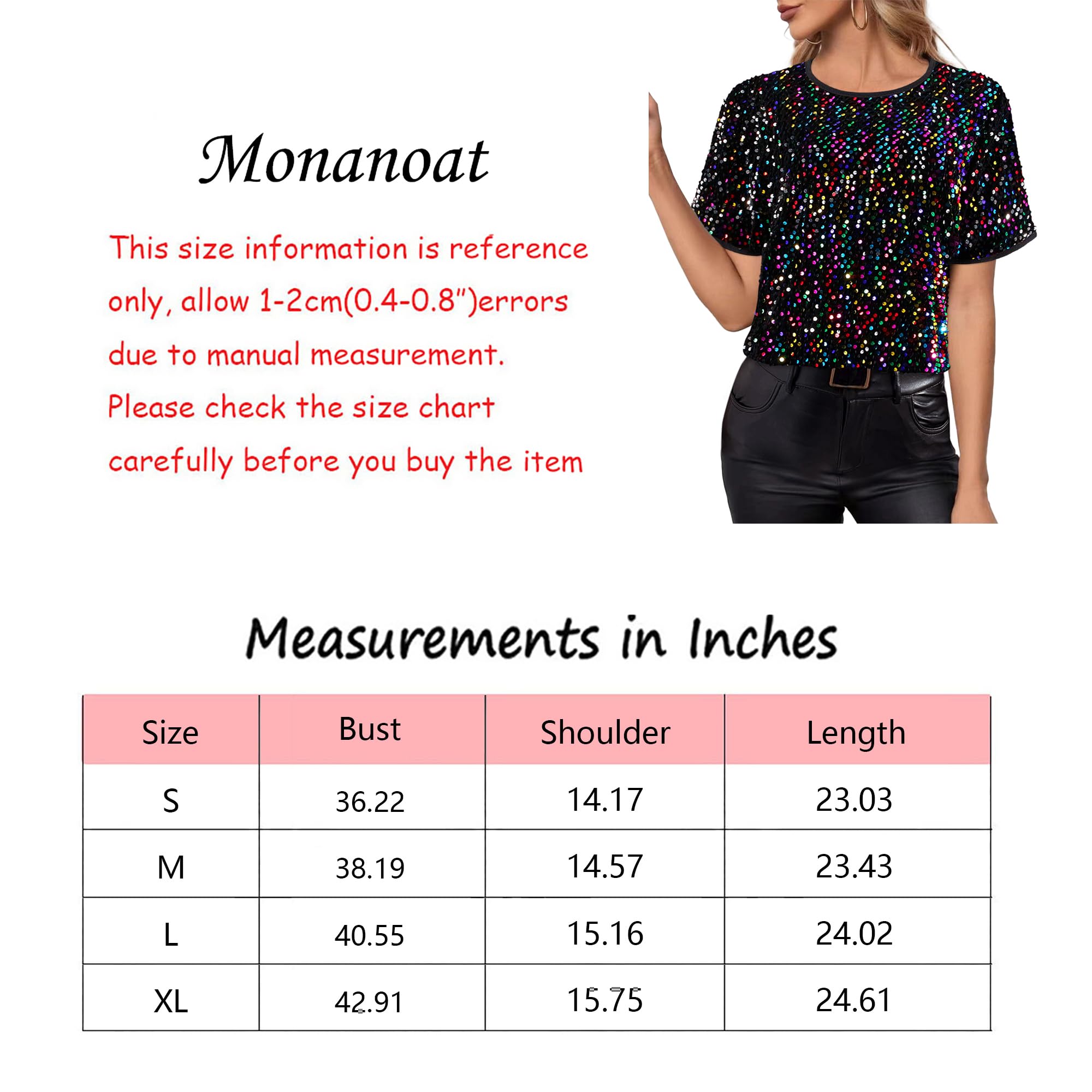 T-shirt décontracté à manches courtes pour femme avec paillettes scintillantes