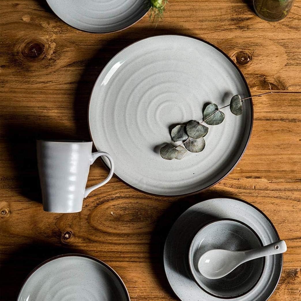 Zastawa stołowa, zestaw naczyń, zastawa stołowa w stylu vintage, szaro-ceramiczna, 28 części, zestaw talerzy i misek
