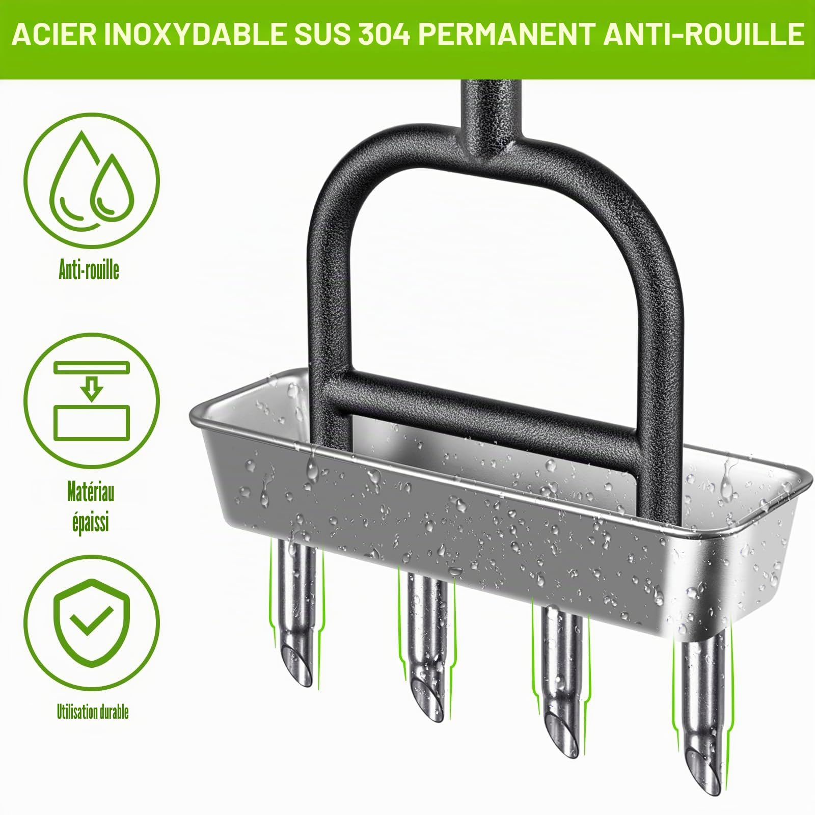 Dolibest Aérateur de Gazon Pelouse, Outil d'Aération Manuel Outil d'aération Manche Manuel Bouchon Terre Jardin 4 Pointes Carottage Poignée Souple avec Plateau Stockage Noyaux et Outil de Démoulage