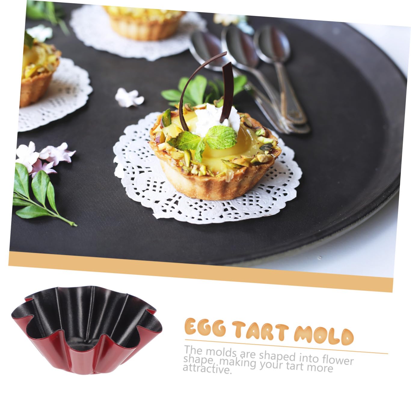 Cabilock 16 Piezas Molde De Tarta De Huevo En Forma De Flor Tazas Para Muffins Tabla De Pastel De Oro Mini Platos De Tarta Pudín Sin Recubrimiento Caja De Tarta De Huevo