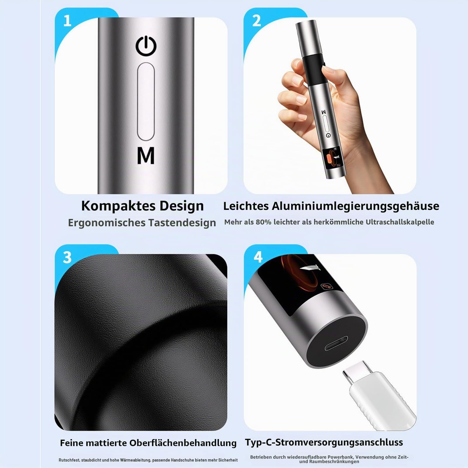 Dpofirs Ultraschall Messer, Ultrasonic Cutter, 50 Klingen, 40 KHz Vibration, für 3D-Druck, Holzbearbeitung, Prototyping, Heimwerken, mit LED-Licht und 3 Ebenen
