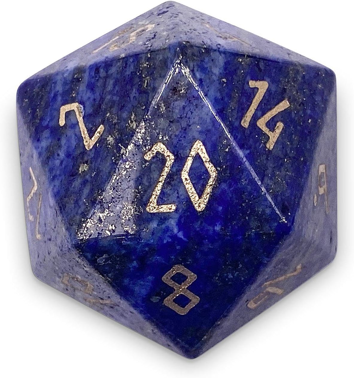 Norse Foundry Lapis Lazuli Boulder® 30mm D20 Dice – Hand-Carved Blue Gemstone with Gold Engraving, Collector’s RPG Die for Dungeons & Dragons, Tabletop Games