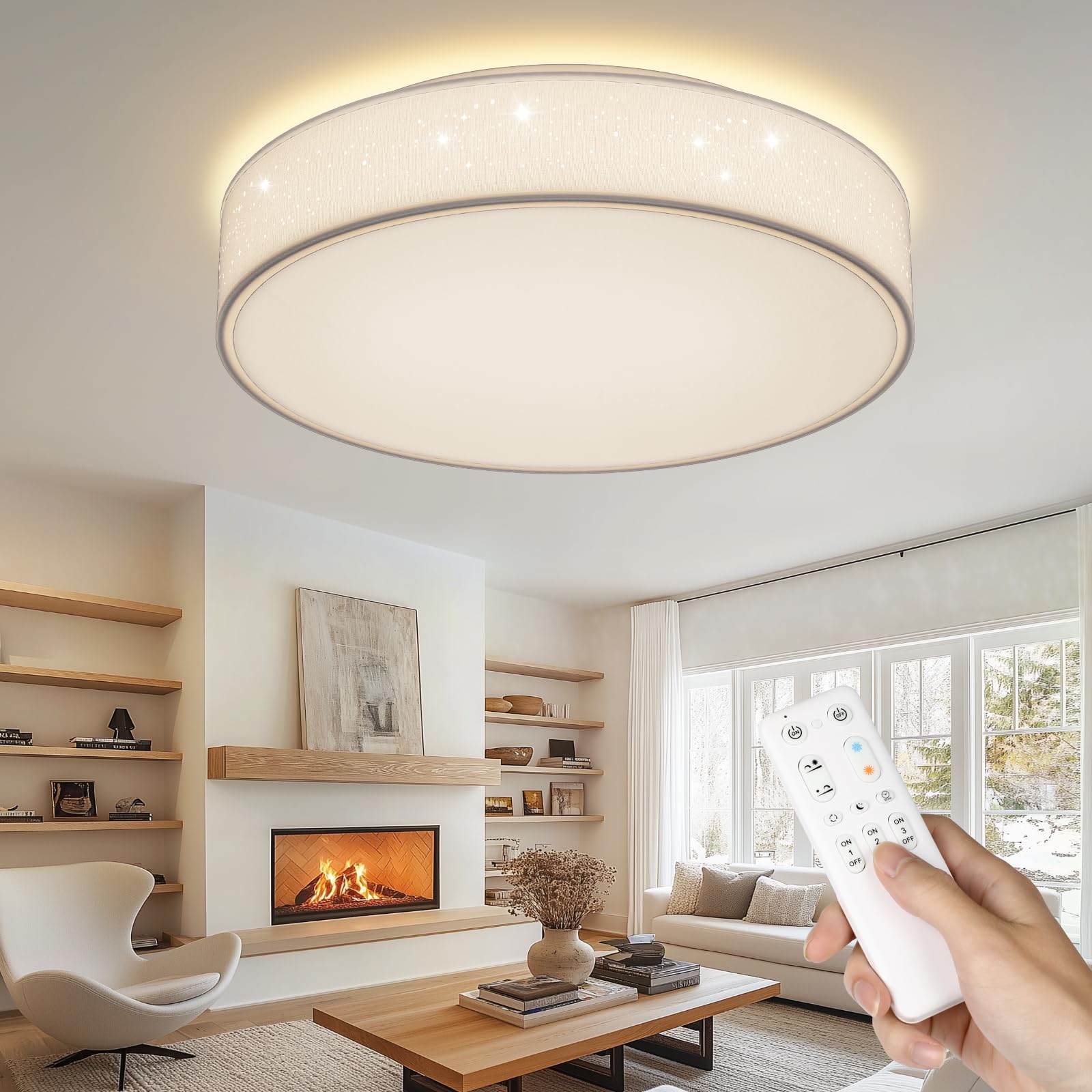 CASENKE Flush Mount Ceiling Light 15'' LED Bedroom Light Fixture