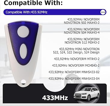 2PCS Garage Door Opener Remote Control Replacement for Novoferm Novotron 502 MAX43-2 Novotron 512 MIX43-2 433.92MHz