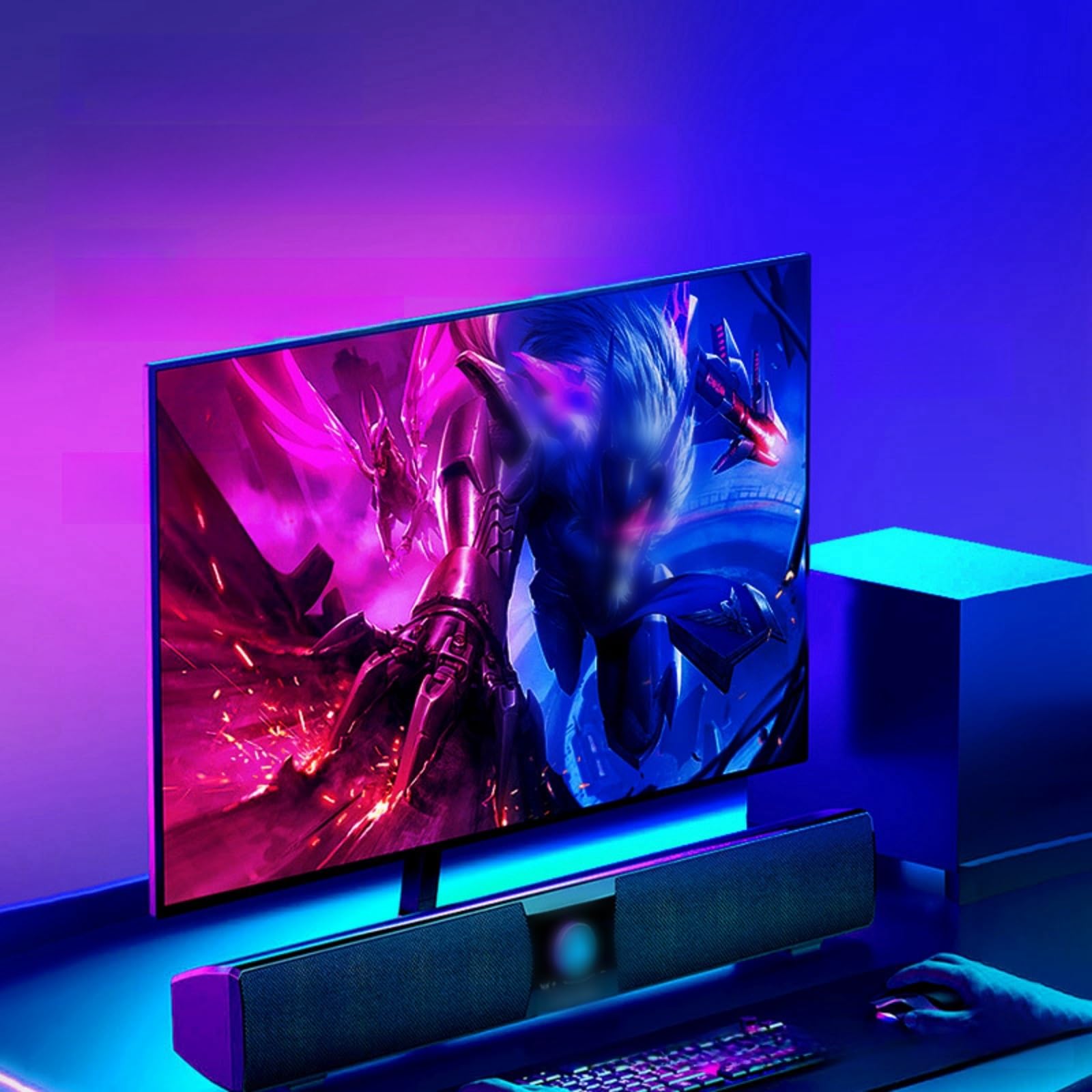 Tv tira luz rgb ordenador luz ambiental con juegos decoración habitación retroiluminación del monitor escritorio con cambio color pantalla síncrono persiguiendo luz tv led retroiluminación(32IN)