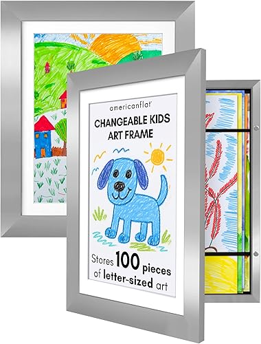 Vista 10 de Americanflat - Paquete de 4 - Marco de arte para niños intercambiable (multicolor) - Puerta magnética con capacidad para 100 piezas de arte - Rojo