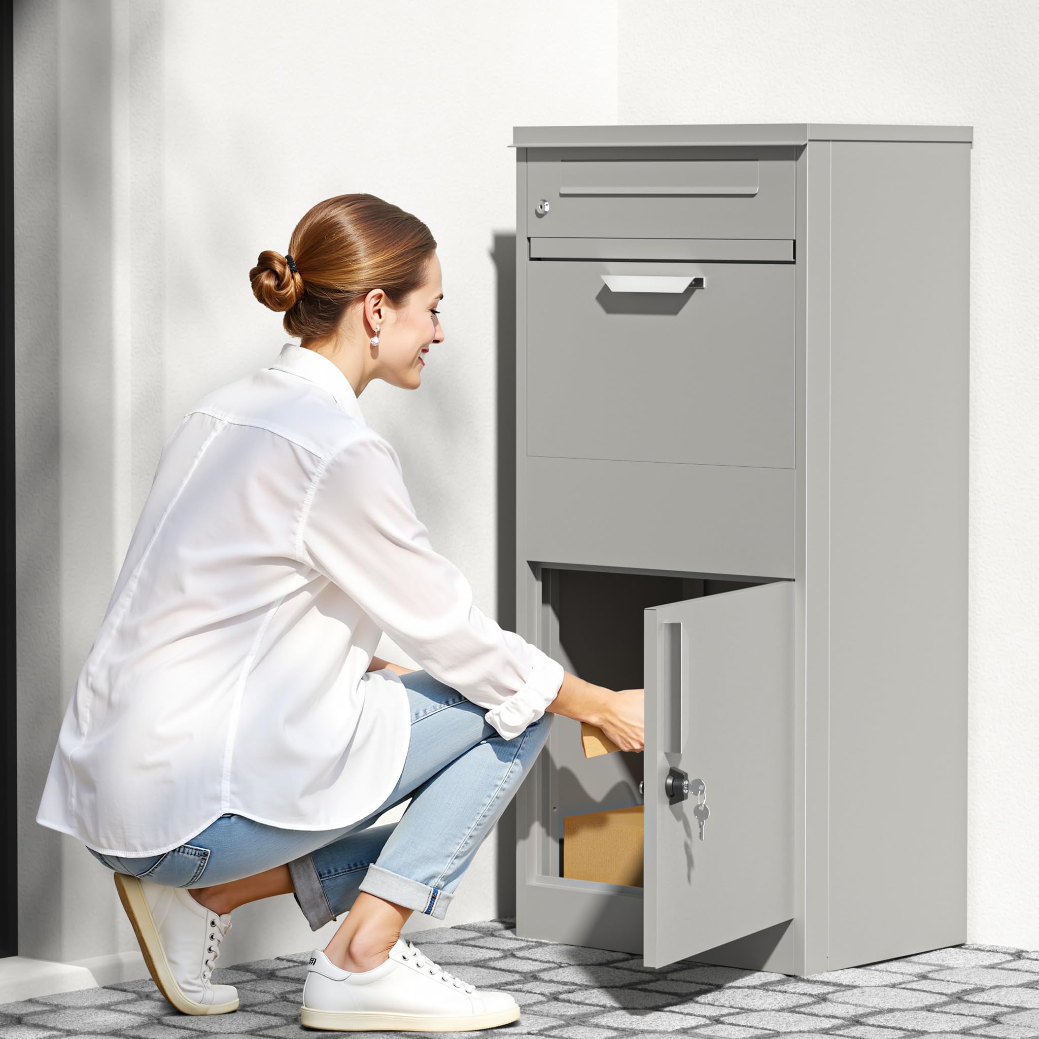 Wiltec Paketkasten grau 500 x 370 x 1120 mm Stahl Standbriefkasten