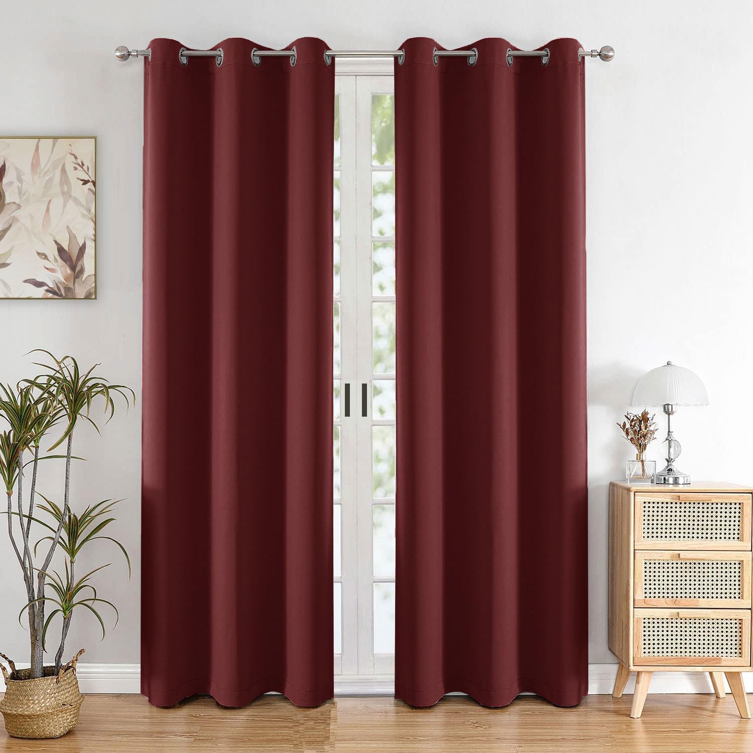 HOMEMONDE 100% True Blackout Curtains 7 Feet Long Set of 6 - Light Blocking Door Curtain, Room Privacy and Thermal Insulation Drapes with Eyelets - (84L x 46W Inch, Maroon)