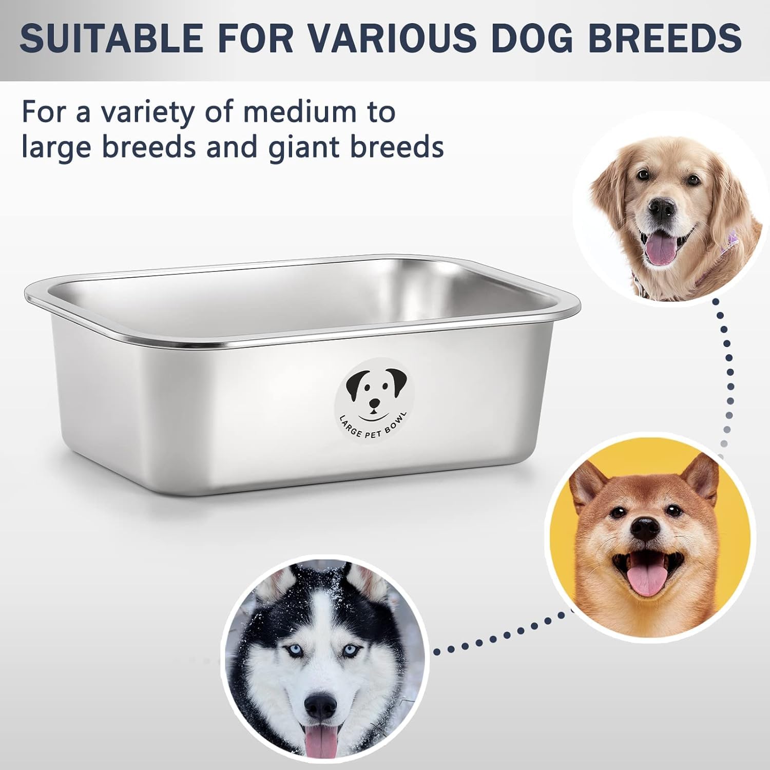 Cuencos de acero inoxidable para perros grandes, cuencos de metal de alta capacidad, cuencos de comida y agua para perros grandes, XL y grandes, 3.2 galones