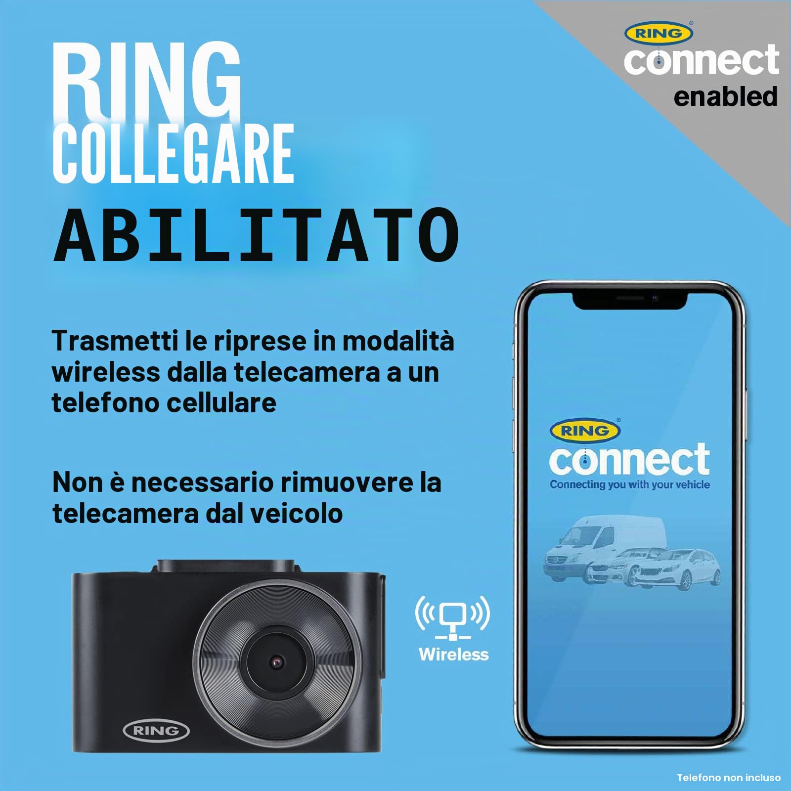 Ring Automotive RSDC3000 Smart Dash Cam con GPS WiFi Full HD 1296p 30fps 2.0" Screen G-Sensor Ring Connect App fotocamera anteriore auto dashcam compatibile posteriore, nero