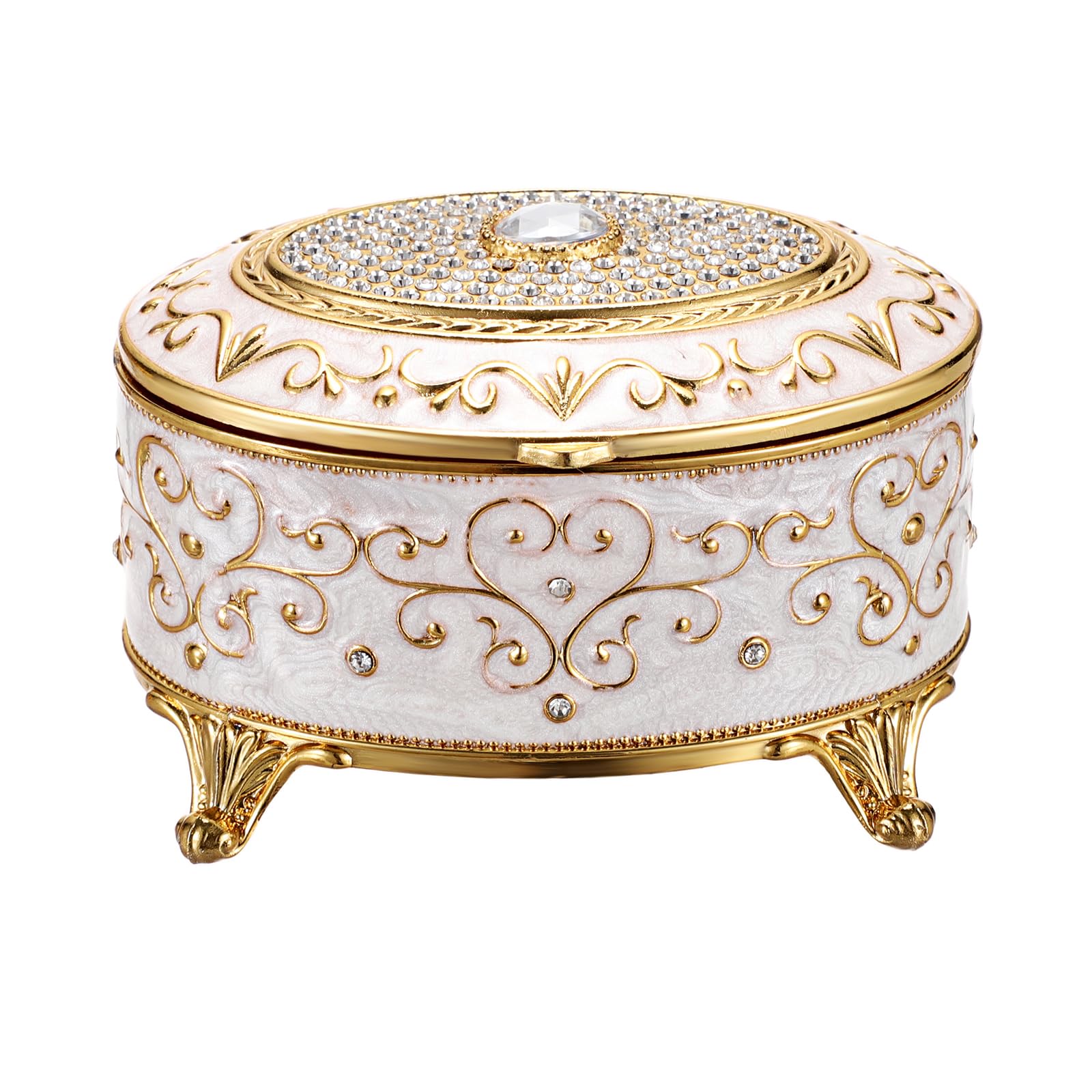 GUSHBIN Vintage Jewelry Box Small Trinket Box - Oval Enamel Treasure Chest Box Metal Jewelry Box Golden Rings Earrings Holder Hand Painted Jewelry Keepsake Box Gift for Birthday, Christmas