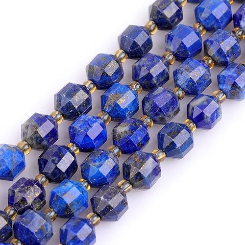 JOE FOREMAN Cuentas de piedra natural de lapislázuli real facetadas a mano con bicono de 0.315 in para hacer joyas para adultos, hebra completa de
