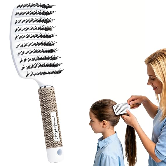 Detangling Brush Boar Bristle Hair Brush, Detangling Brush, Detangle Brush Boar Bristle Brush, Flexible Detangle Comb, Detangling Comb for Wmen and Gril (White)