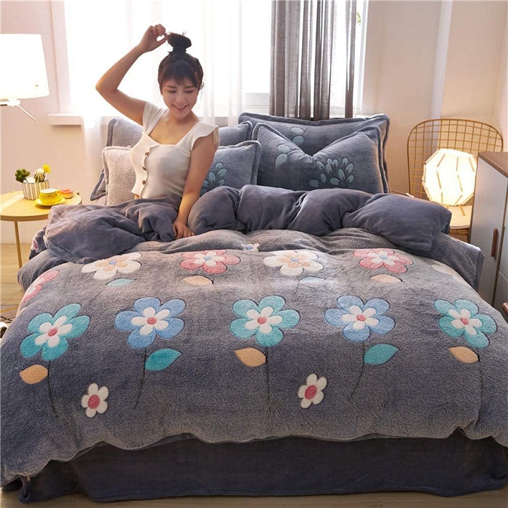 Four-Piece Thickened Snow Fleece for Autumn and Winter Three-Dimensional Printed Crystal Flannel Thermal Kit-Small Fish_1.2m Three-Piece Bed (Flower Love 1.8m Bed)