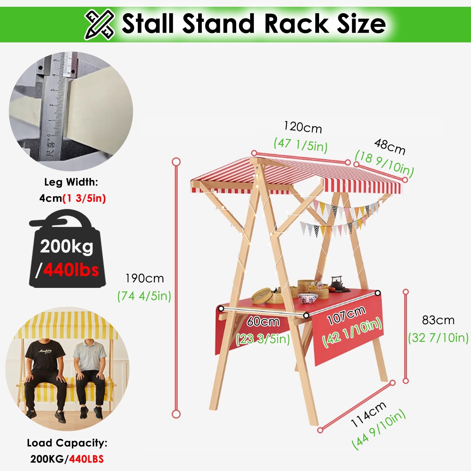 Quiosco plegable de madera para mercados con ruedas para venta ambulante en festivales, playas y mercados de agricultores
