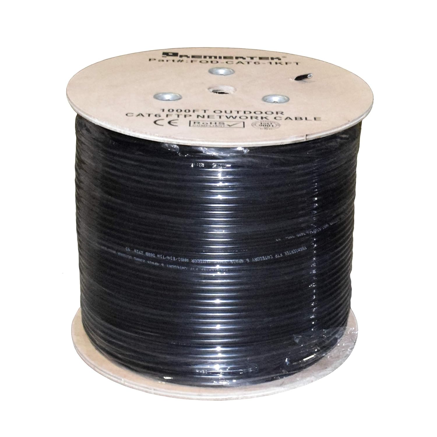 1000' Cat6 23AWG CMX Cca 550MHz Shield FTP 4-Pairs Black Ethernet Cable and Klein Tools 80024 Ratcheting Data Cable and CAT6 Plug 50-Pack Tool Kit