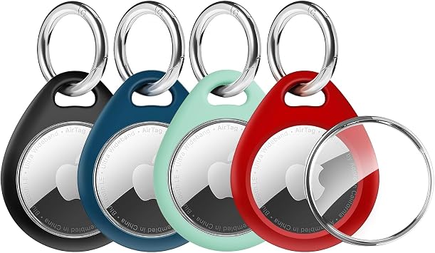 4 Pack for Apple AirTag Holder for AirTag Keychain, Waterproof TPU Shell Protective Case with Keychain, forAir tag Accessories for GPS Item Finder Tracker, 4 Colors