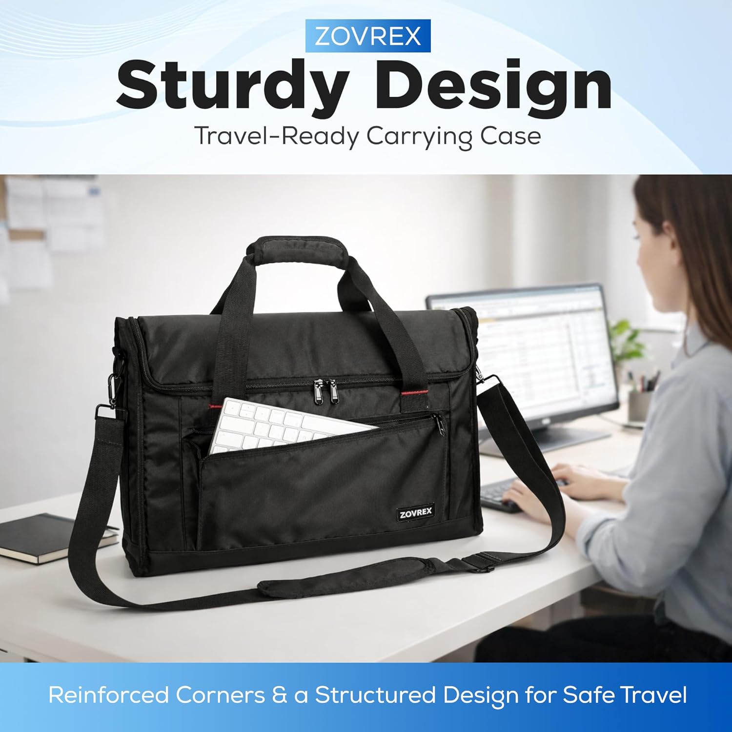 Portable Monitor Carrying Case for 15.6" to 17.3" Monitors — Fits 2 Monitors — Structured Travel Bag with Padded Protection Shoulder Strap and Luggage Sleeve for Portable Monitors