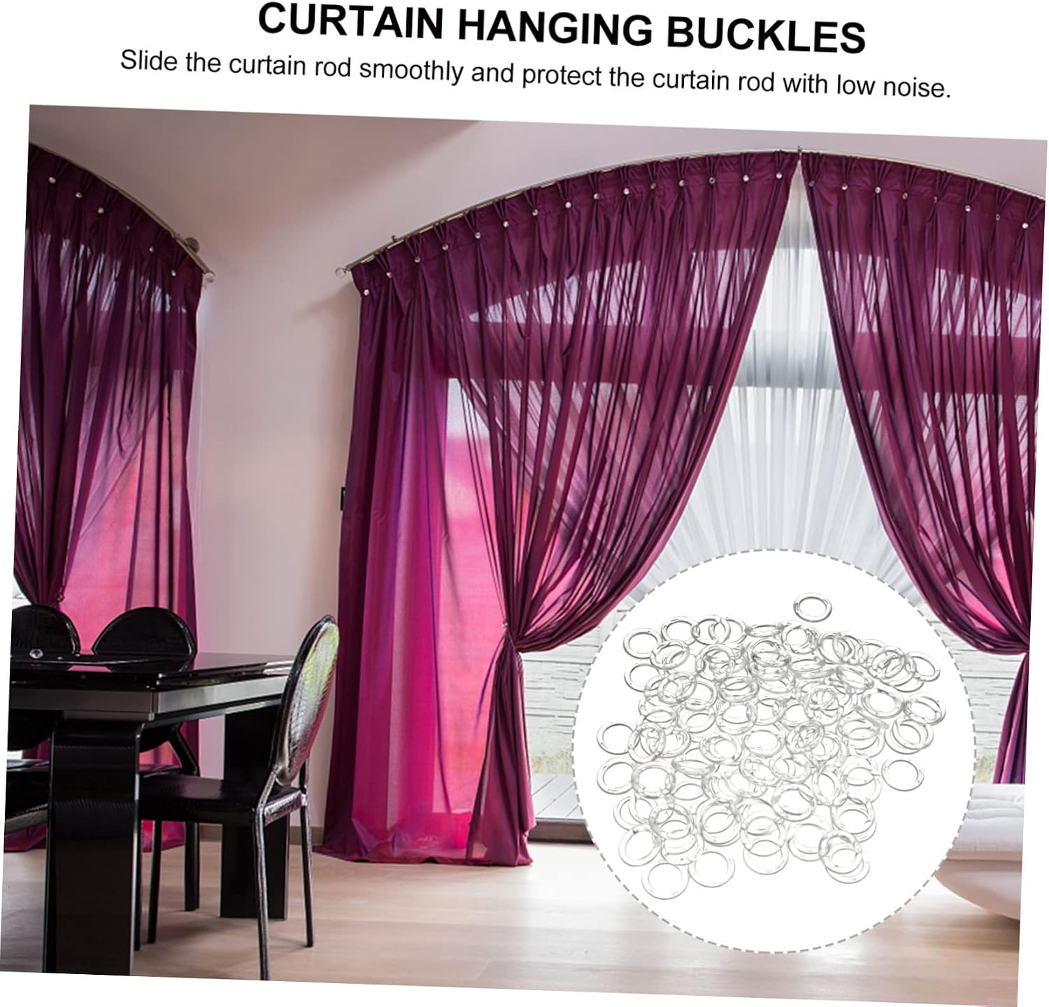 OUNONA 4sets Plastic Curtain Rings for Tension Rods Transparent Hanging Rings for Curtains and Drapes for Home Bedroom Living Room Bathroom More 100pcs*4
