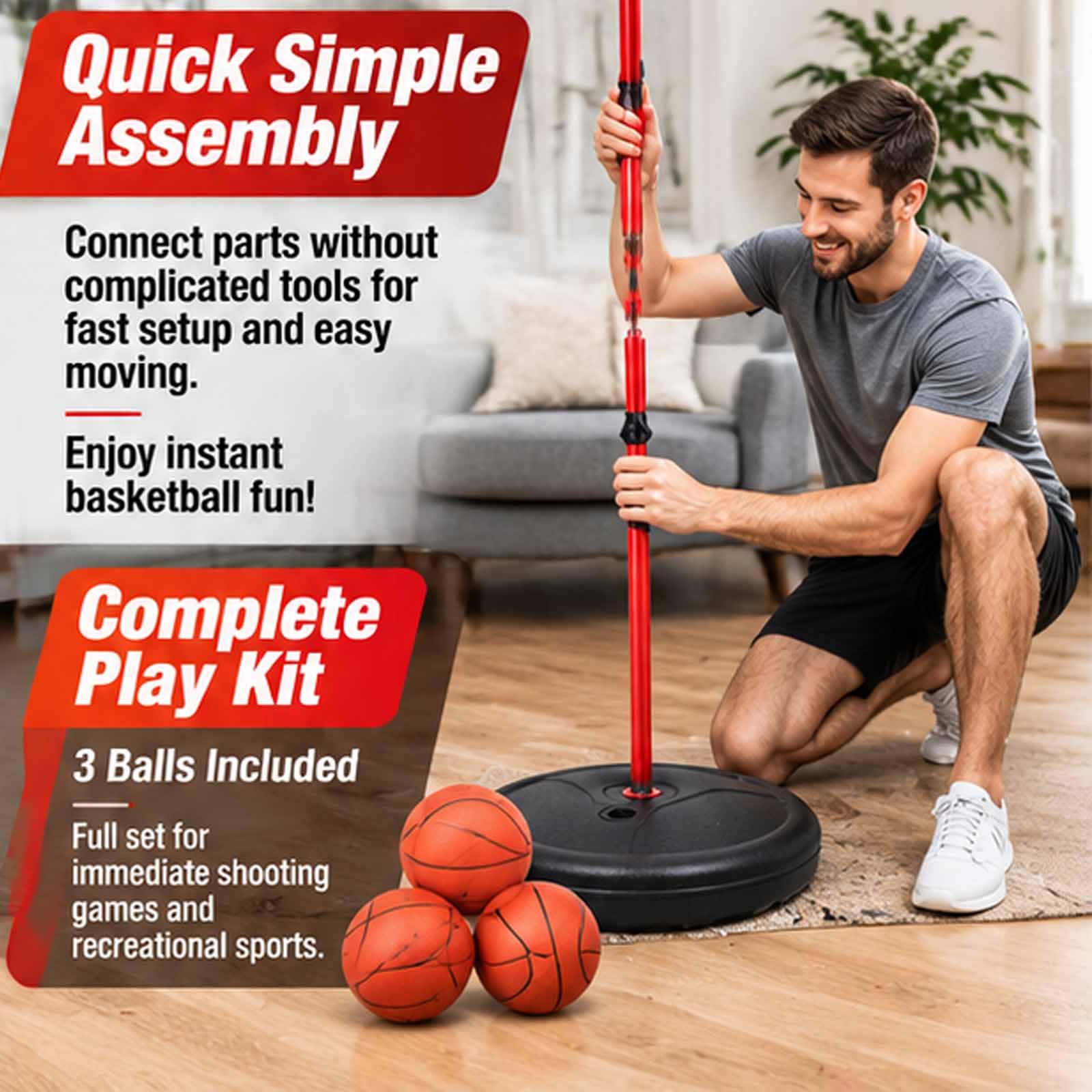 Aro de Baloncesto portátil, Altura Ajustable de 63-165 cm
