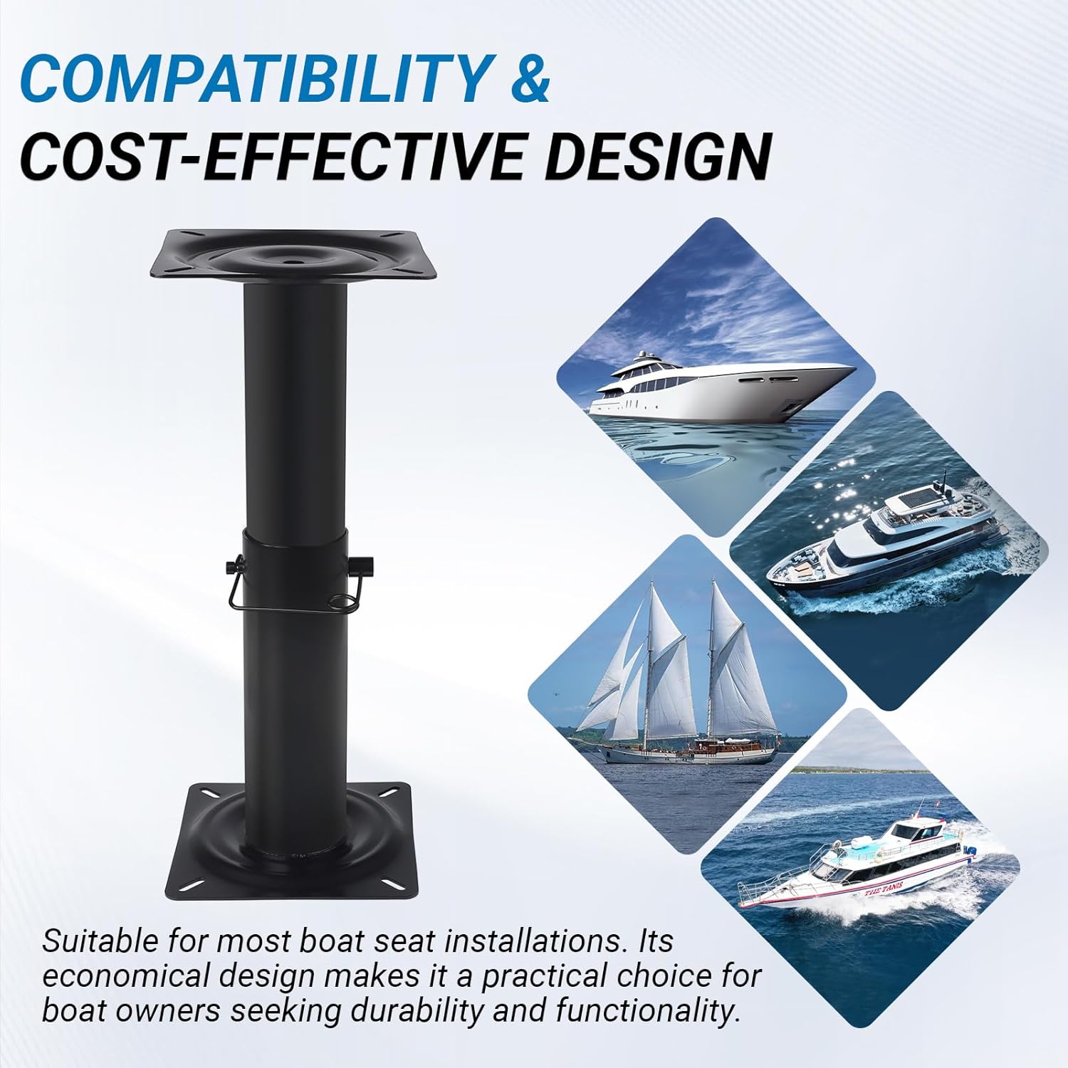 Adjustable Premium Seat Base for Boat Seat, Height Adjustable 11.5-17.5 Inches，Suitable choice for sailing and fishing enthusiasts, Black Powder Coated