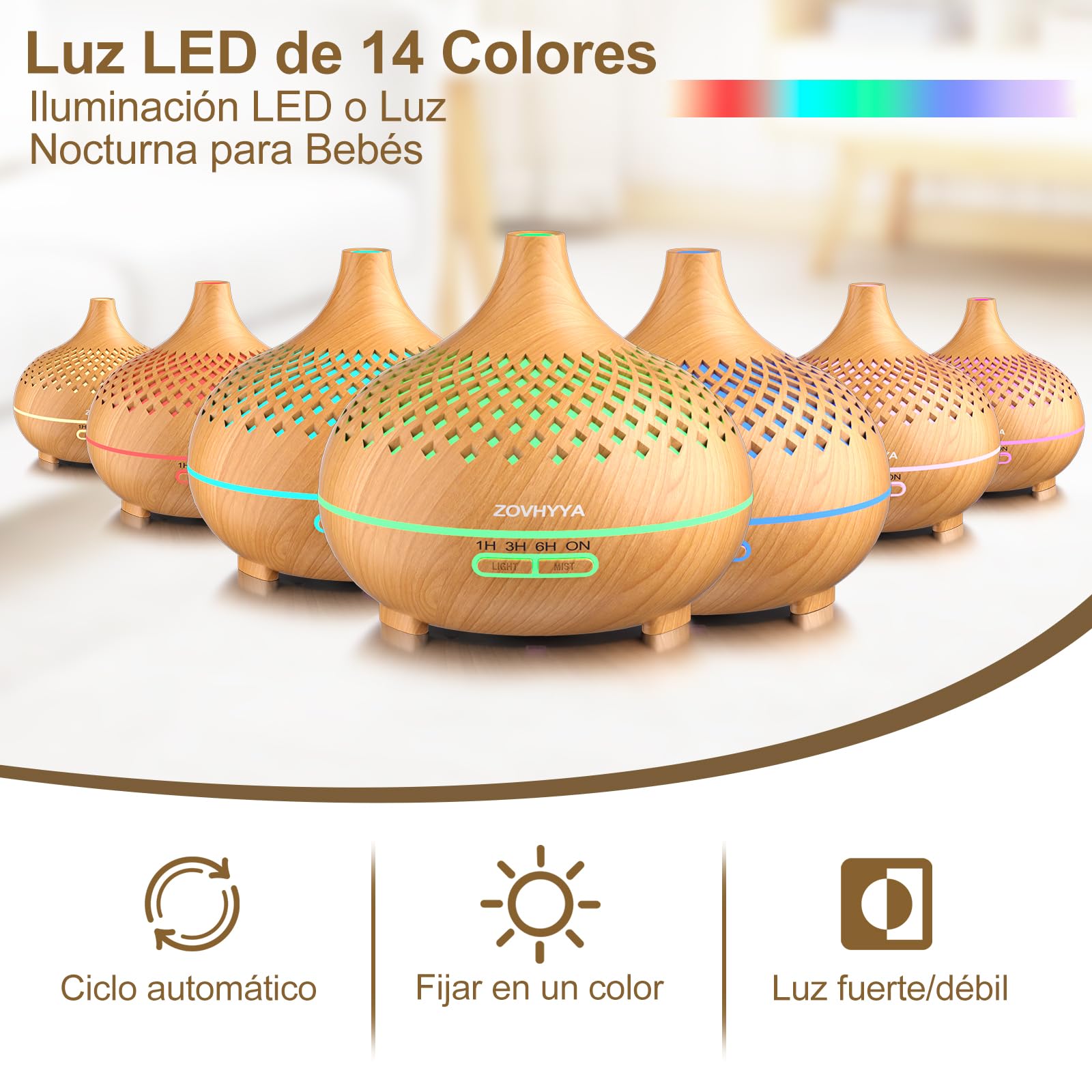 500ML Difusor de Aroma Máquina de Aromaterapia con 14 LED Difusor de Humidificadores Control Remoto 4 Temporizador 2 Patrones de Pulverización