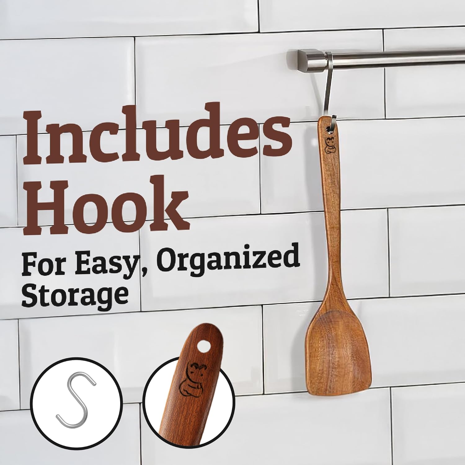 PriorityChef Premium Teak Flat Wooden Spatula for Cooking - Long Handle Wooden Wok Spatula, Flat Wood Turner for Stir Fry, Wood Teak for Nonstick Pans, Kitchen Cooking Utensil - Image 5