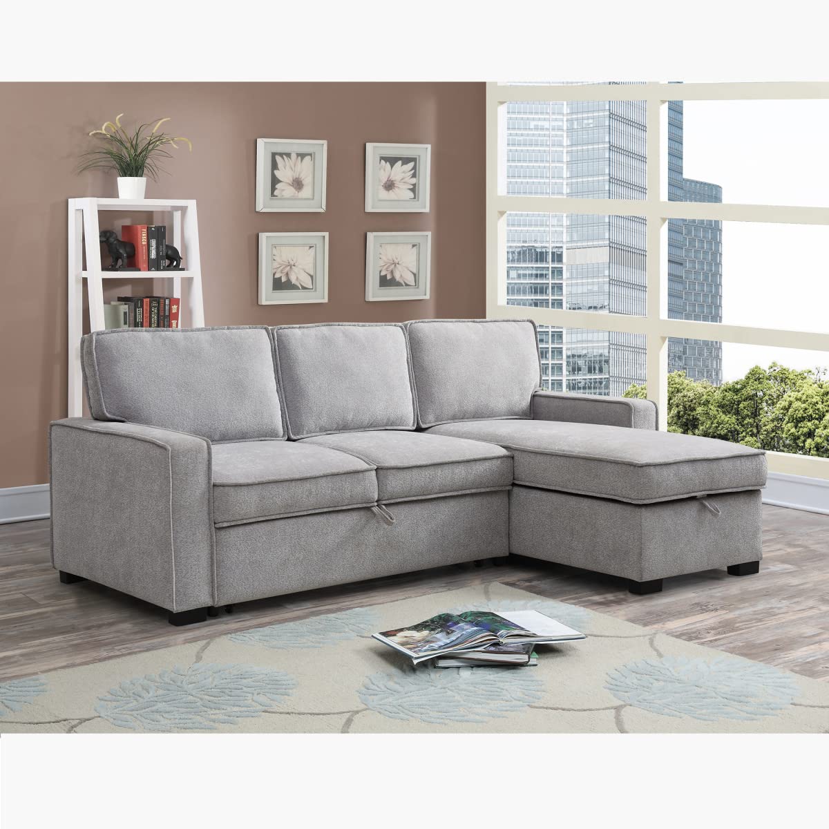 Home Box Venice Left Right Facing Corner Sofa Bed With Storage 218 x 152 x 88cm Grey