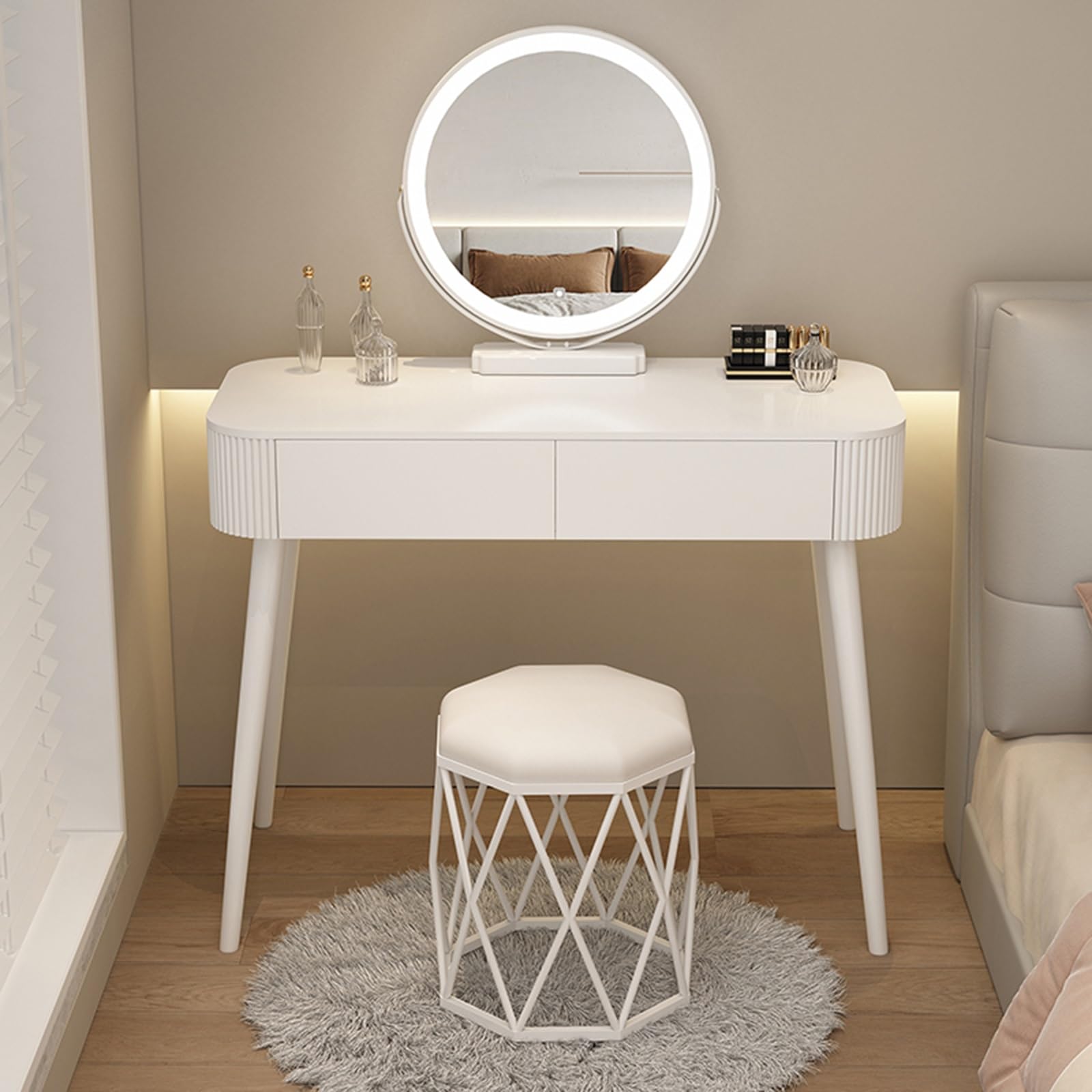 asdchZen Led Vanity Table With Cactus Design 39.3In Makeup Desk Set For Bedroom Sleek Dressing Table With Mirror Stylish Makeup For Women