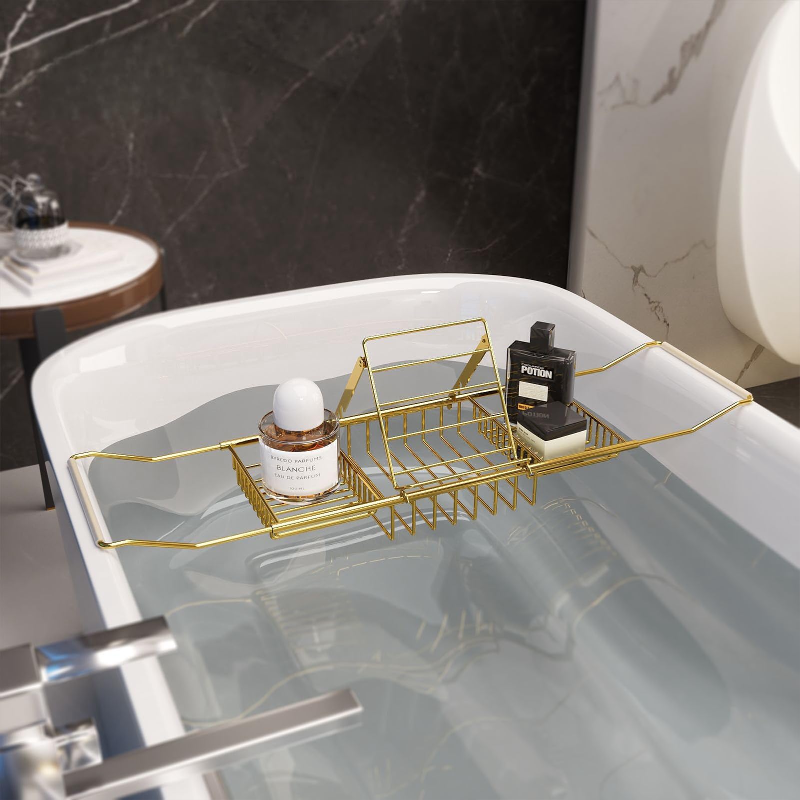 Bandeja de baño extensible ajustable, estante de bañera de relajación para spa, impermeable, se adapta a la mayoría de bañeras, ideal para velas, libros y bebidas
