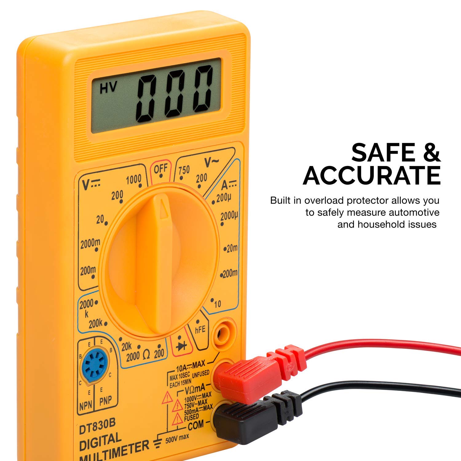 FEDUS Digital Multimeter Diode & Transistor Tester AC DC Volt Test Voltmeter, Automotive Multimeter Meter Tester, Measure Voltage Test, Car Battery Tester, Analog Multimeter Kit, Volt Meter 3