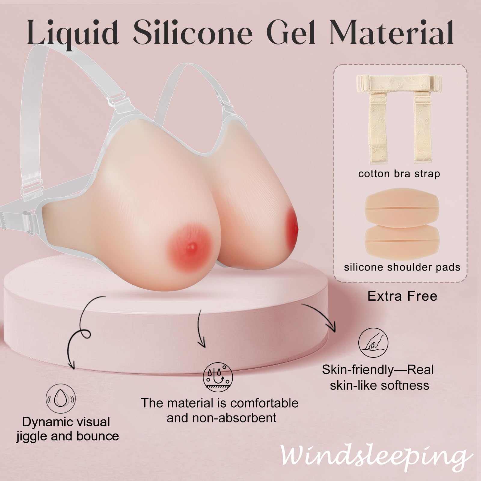 Windsleeping Winsleeping Prothèse Mammaires en Silicone avec Sangle Faux Seins sans Soutien-Gorge Faux Seins avec Bretelles pour Mastectomie et Travesti