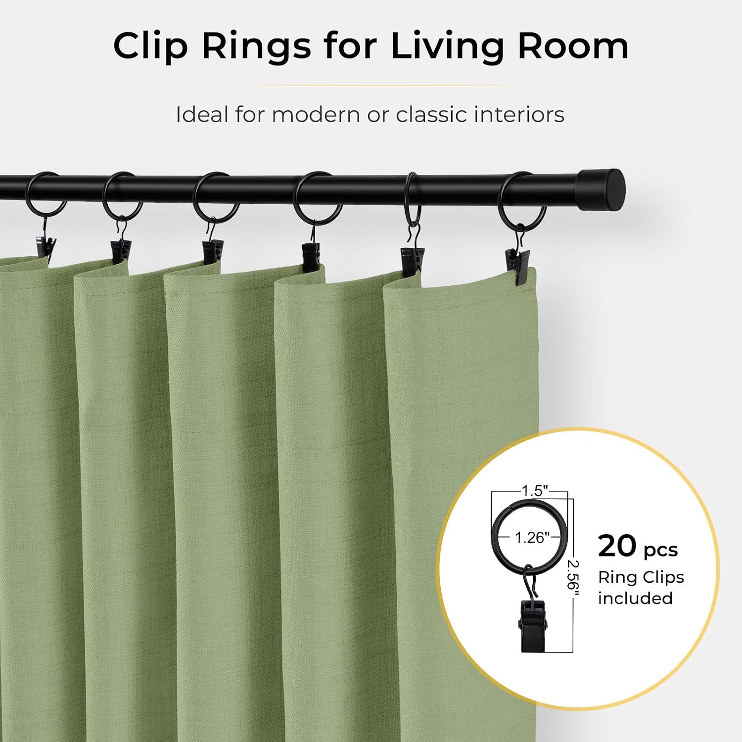  100% Blackout Curtains for Bedroom Black Out Curtains 84 Inch Long | Sage Green Living Room Curtains 2 Panels, Clip Rings Linen Look Blackout Drapes, Thermal Insulated Room Darkening,W50xL84 thumbnail