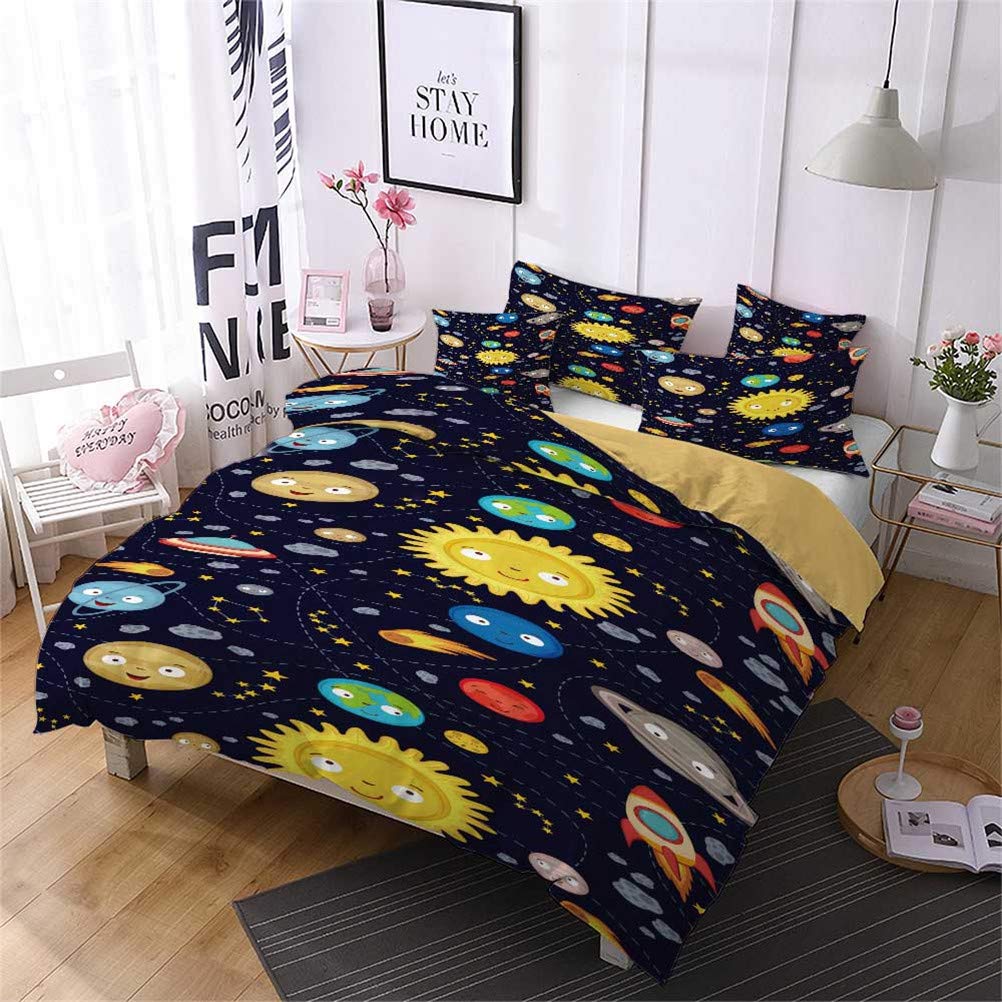 Copripiumino King Size 220x240 Con Stampa Universo Costellazione Nera - Set Con Federe Per Letto Matrimoniale, Tema Spazio Per Ragazzi