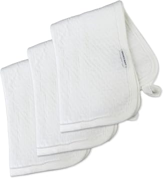 HonestBaby 3-Pack Matelasse Premium Burp Cloths Soft Absorbent 100% Organic Cotton for Infant Baby Boys, Girls, Unisex, White, One Size