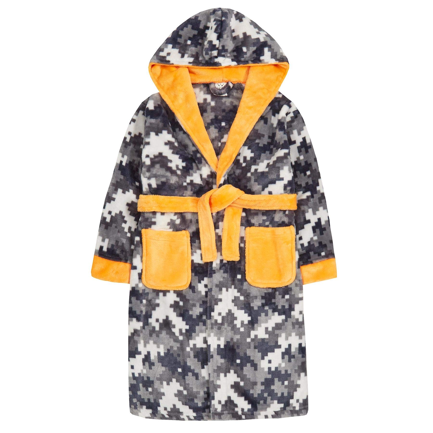 Boys Fleece Dressing Gown Robe Soft Cosy Gaming Video Game Pixel Craft Blox Gift Grey