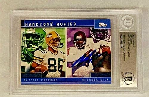 Michael Vick Signed 2001 Topps Combos #TC13 Rookie Card Beckett Auto Slab - Football Slabbed Rookie Cards