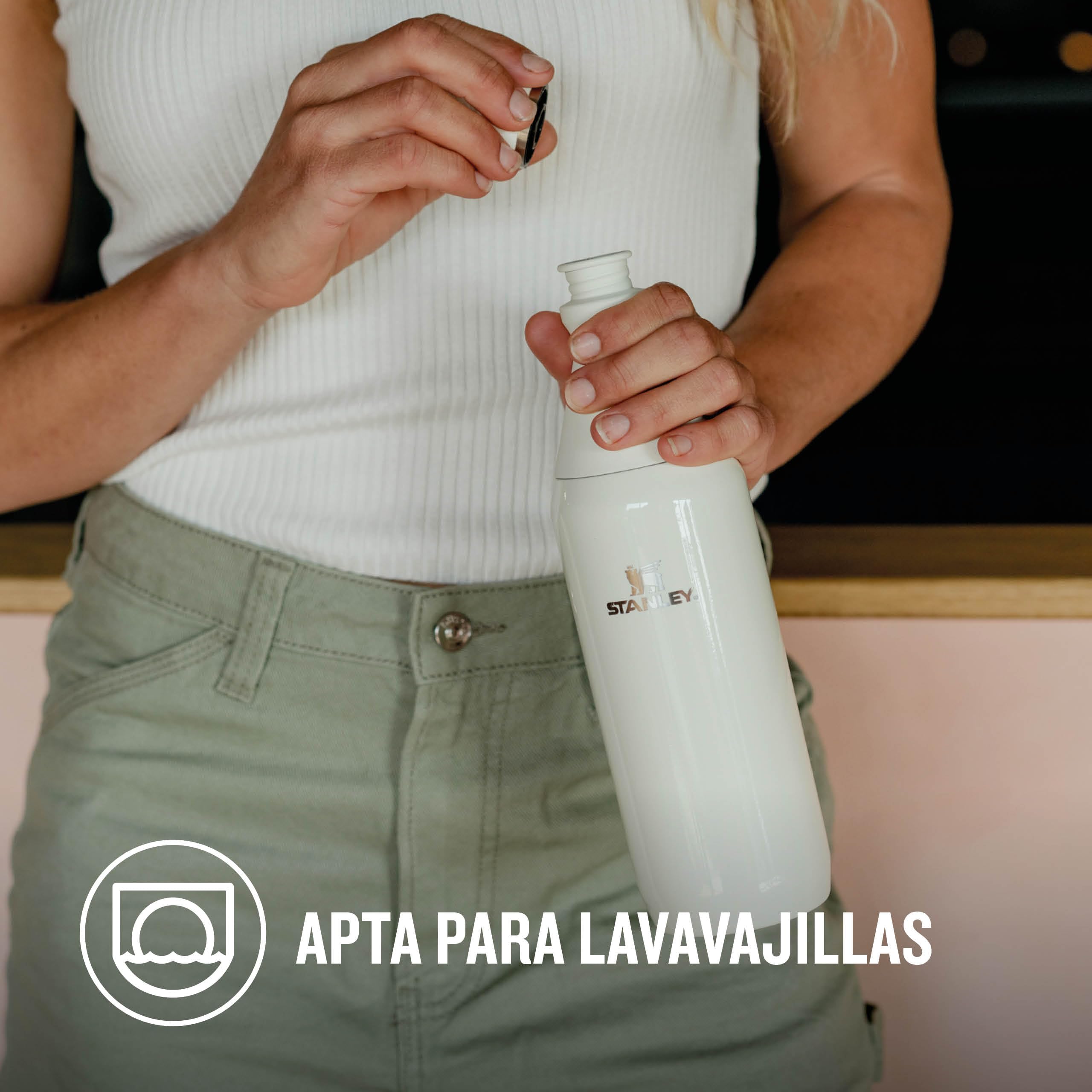 Stanley 1913 All Day Slim Botella Agua 0.6L - Rose Quartz | Fría Durante 6 Horas - Helada Durante 11 Horas - Cantimplora Termica Sin BPA - Antifugas - Apta Para Lavavajillas
